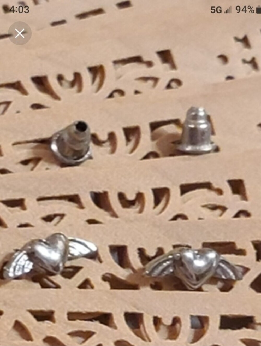 Vintage Silver Winged Heart Stud Earrings - Silver